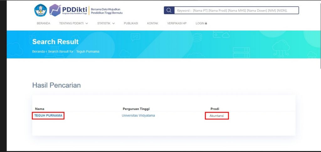 Pencarian Background Pendidikan atas nama Teguh Purnama